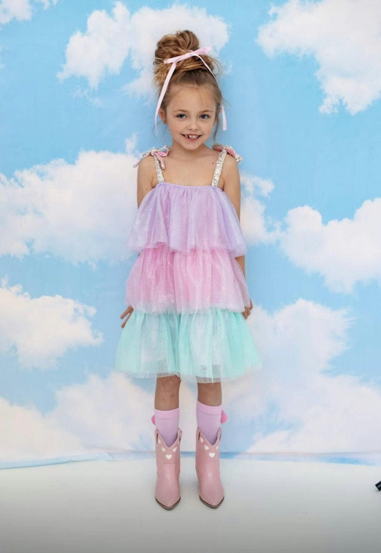 Sparkle Ombre Tie Shoulder Tired Dress