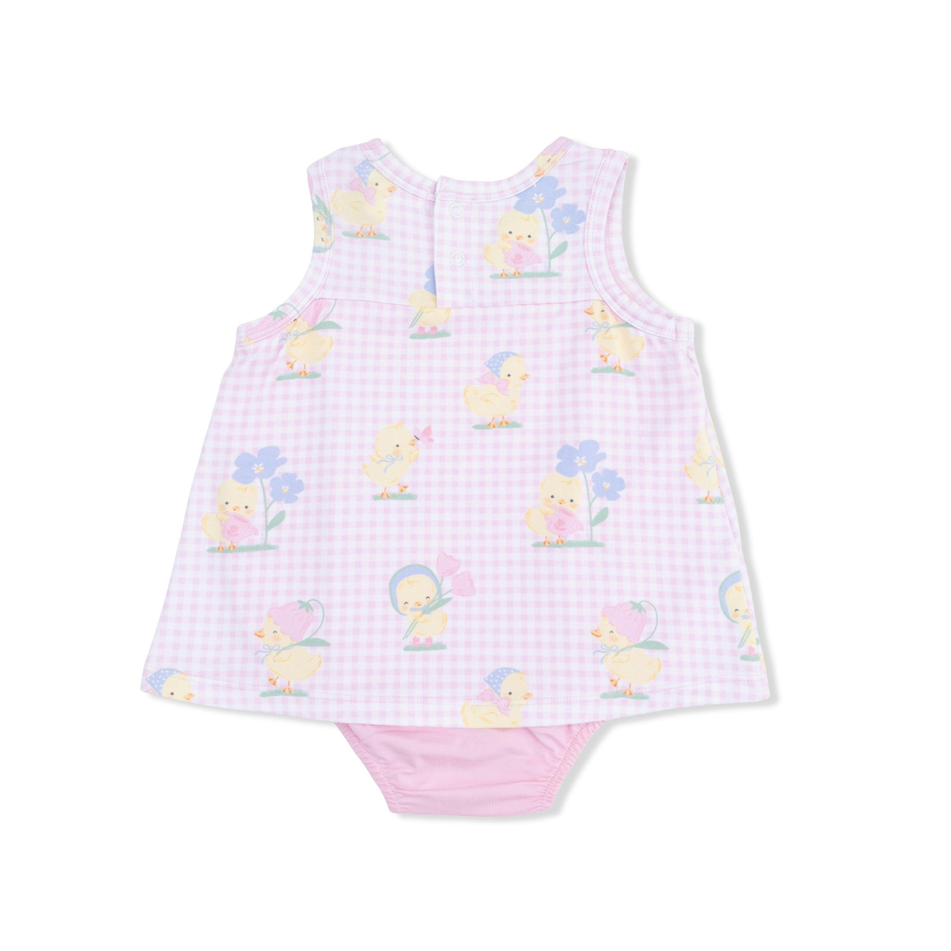 Vintage Spring Ducklings Pink - A-Line Bodysuit Dress