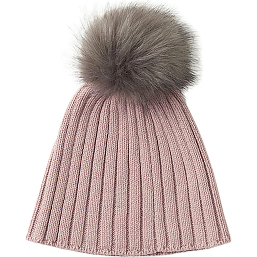 Chunky Knit Ribbed Detachable Pom Pom Beanie