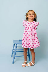 Pink Gingham Hearts Embroidery Girls Sunday Dress