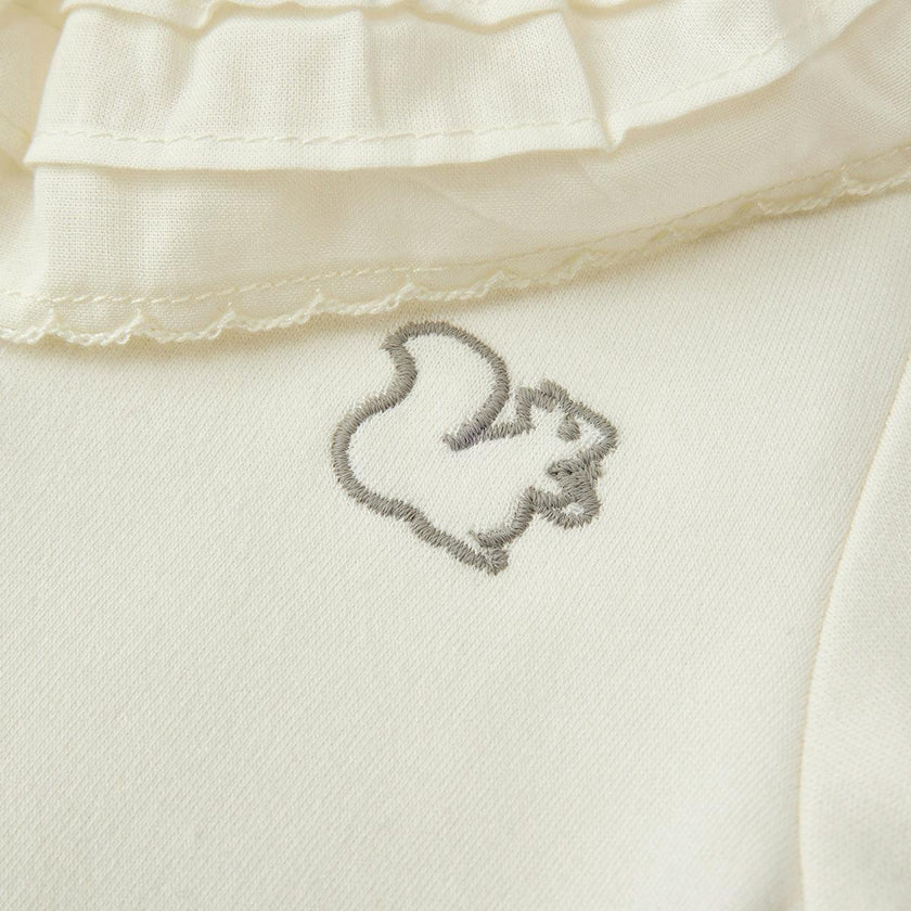 White Brushed Ruffled Collar Long Sleeve One Piece