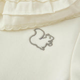 White Brushed Ruffled Collar Long Sleeve One Piece