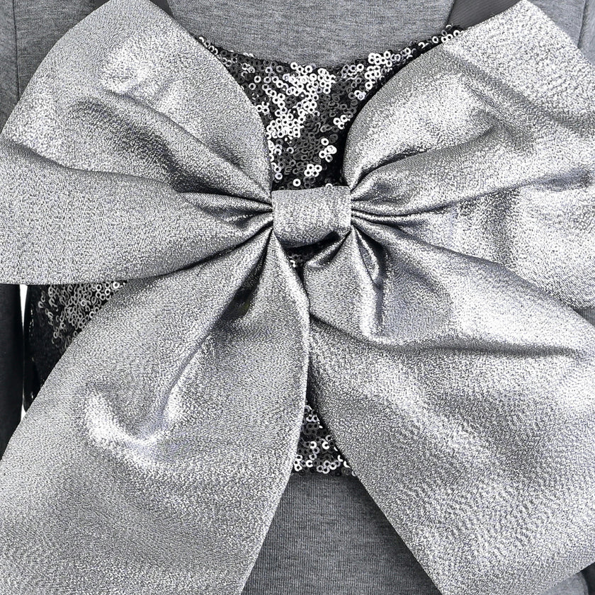 Gray Melina Bow Ruffle Set