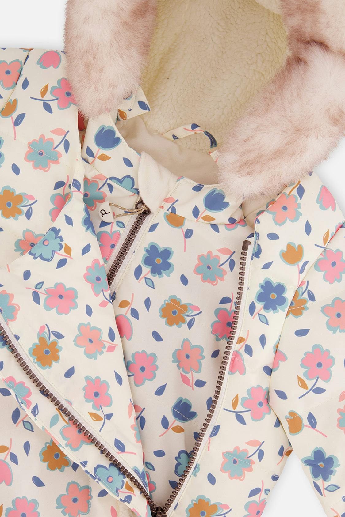 Baby Two Piece Snowsuit White With Floral Print