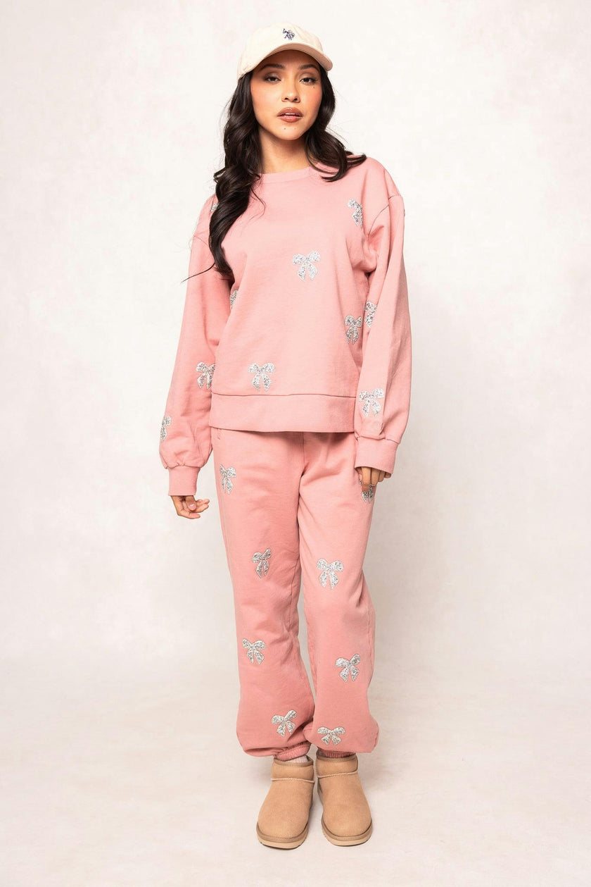 Micah Crew Neck Sweatshirt in Pink & Bows