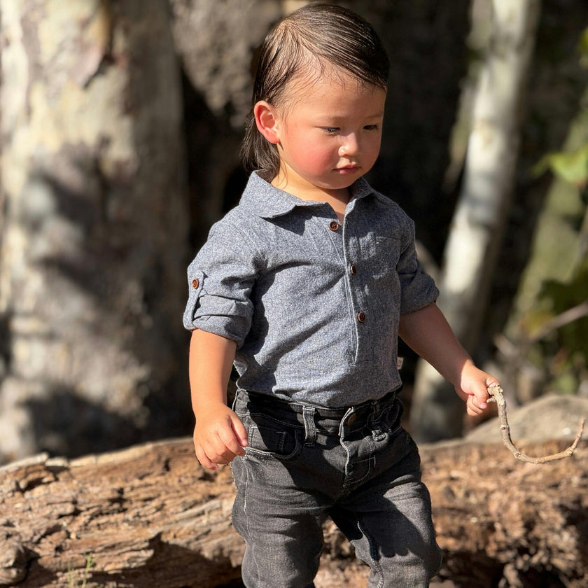 JASPER Navy Chambray Woven Onesie