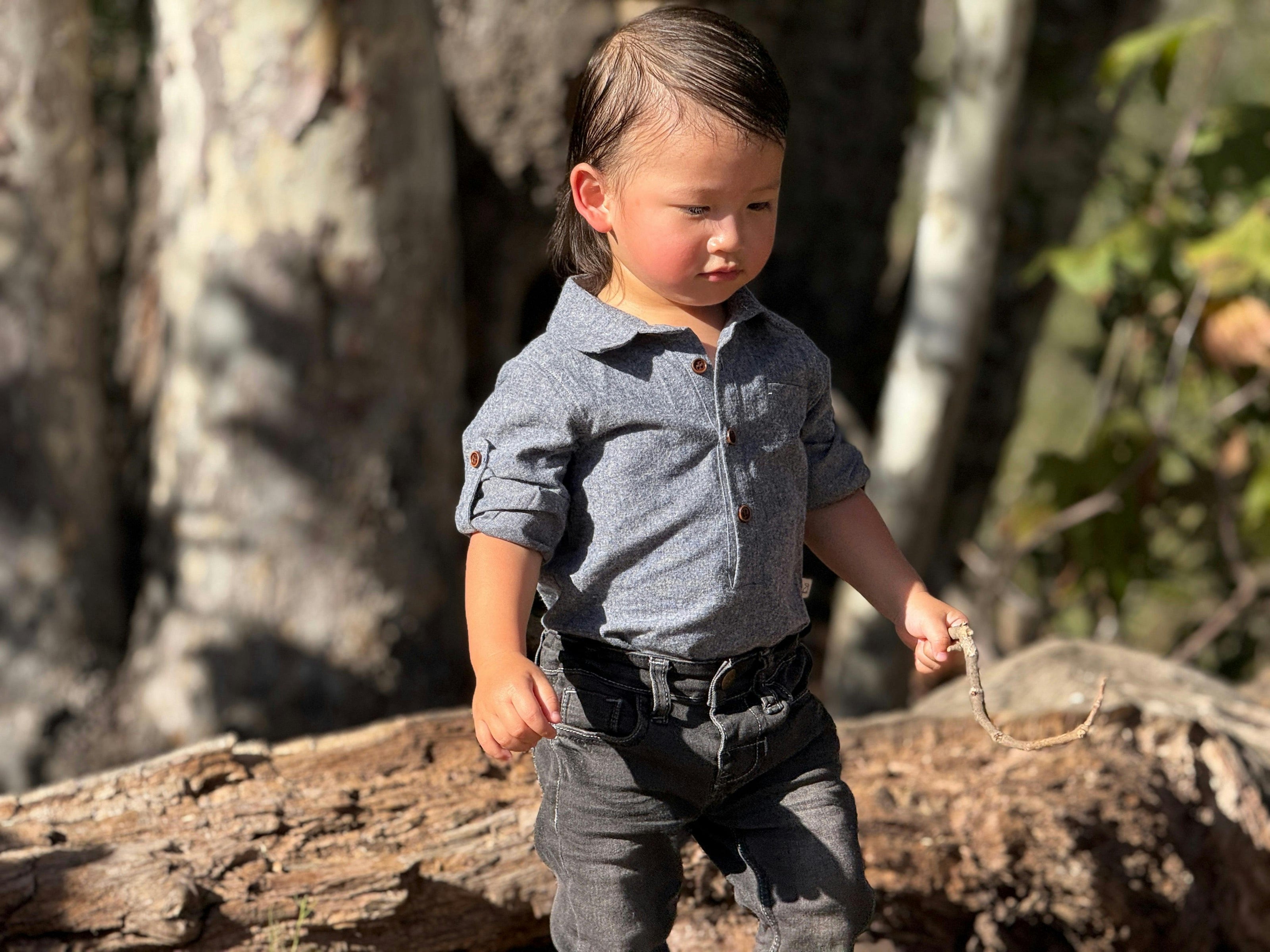 JASPER Navy Chambray Woven Onesie