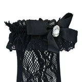Rhinestone Lace Trim Bow Socks