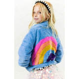 Rainbow Faux Fur Coat Baby Blue