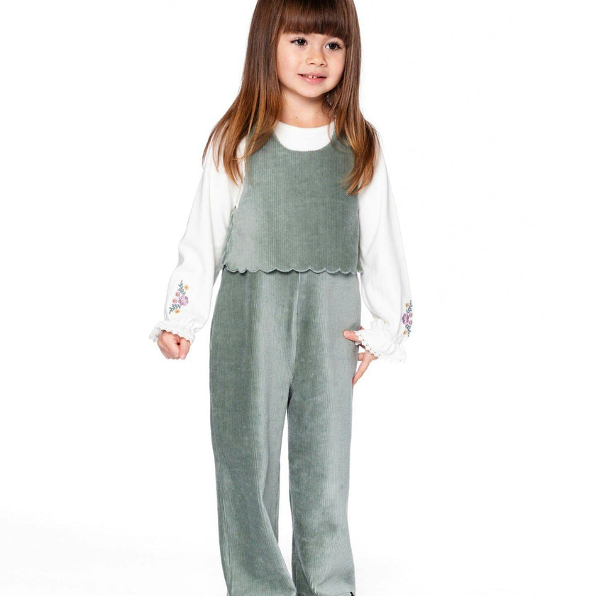 Stretch Velour Faux-Layered Overalls