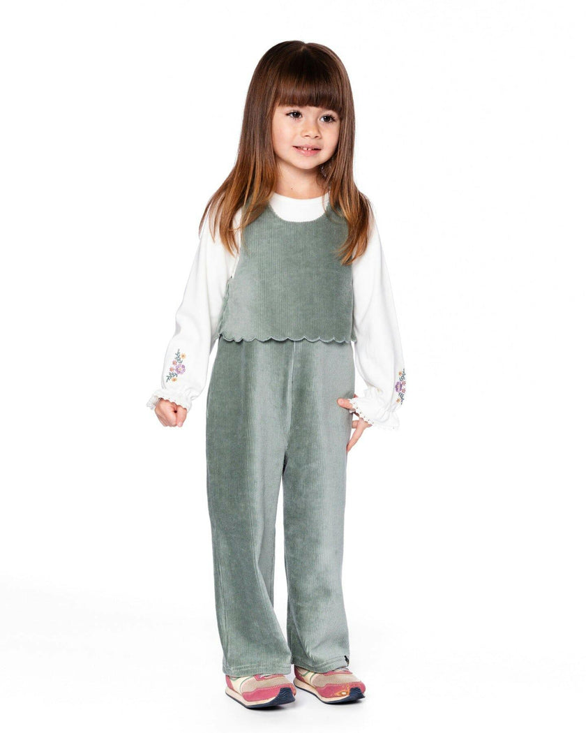 Stretch Velour Faux-Layered Overalls