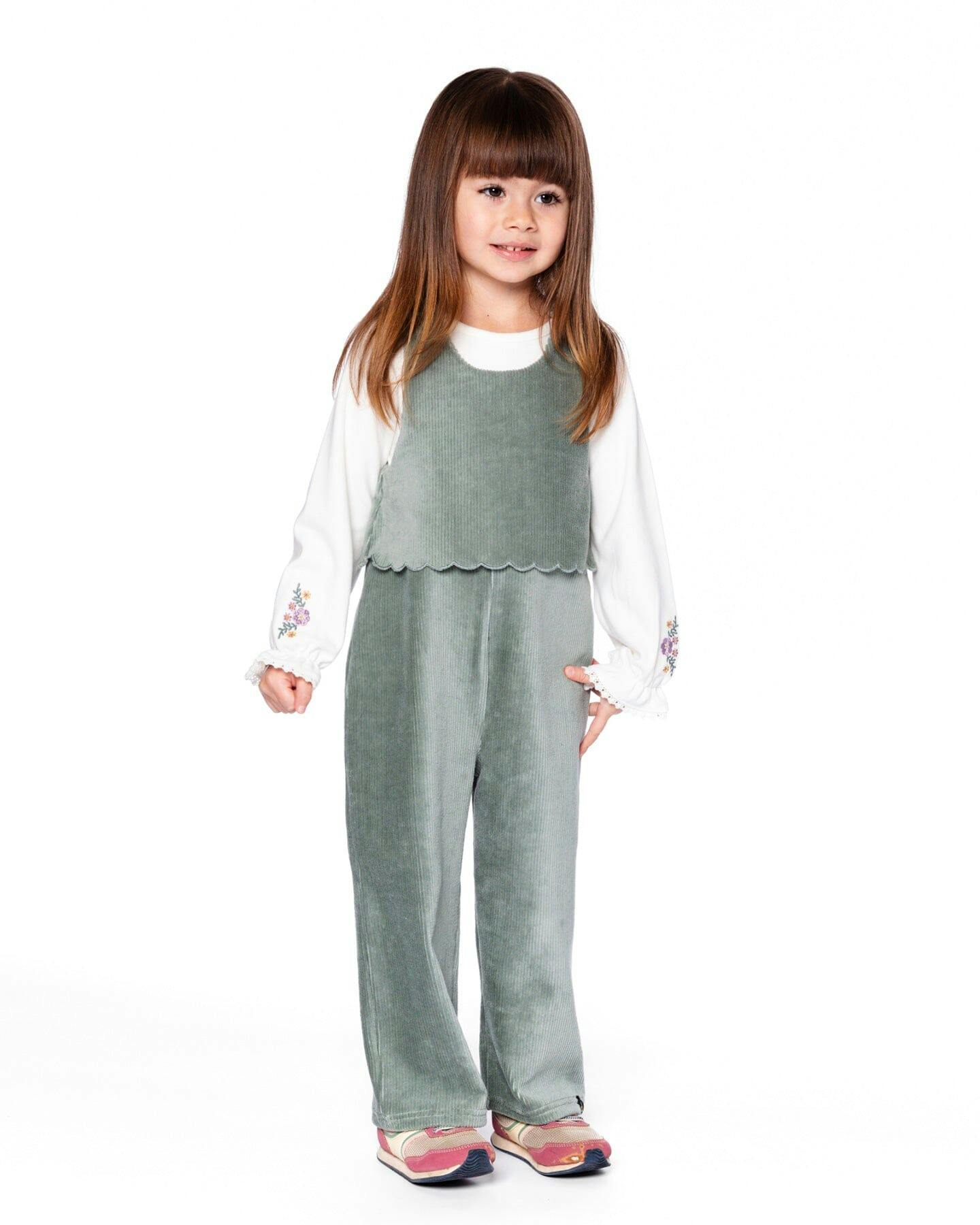 Stretch Velour Faux-Layered Overalls
