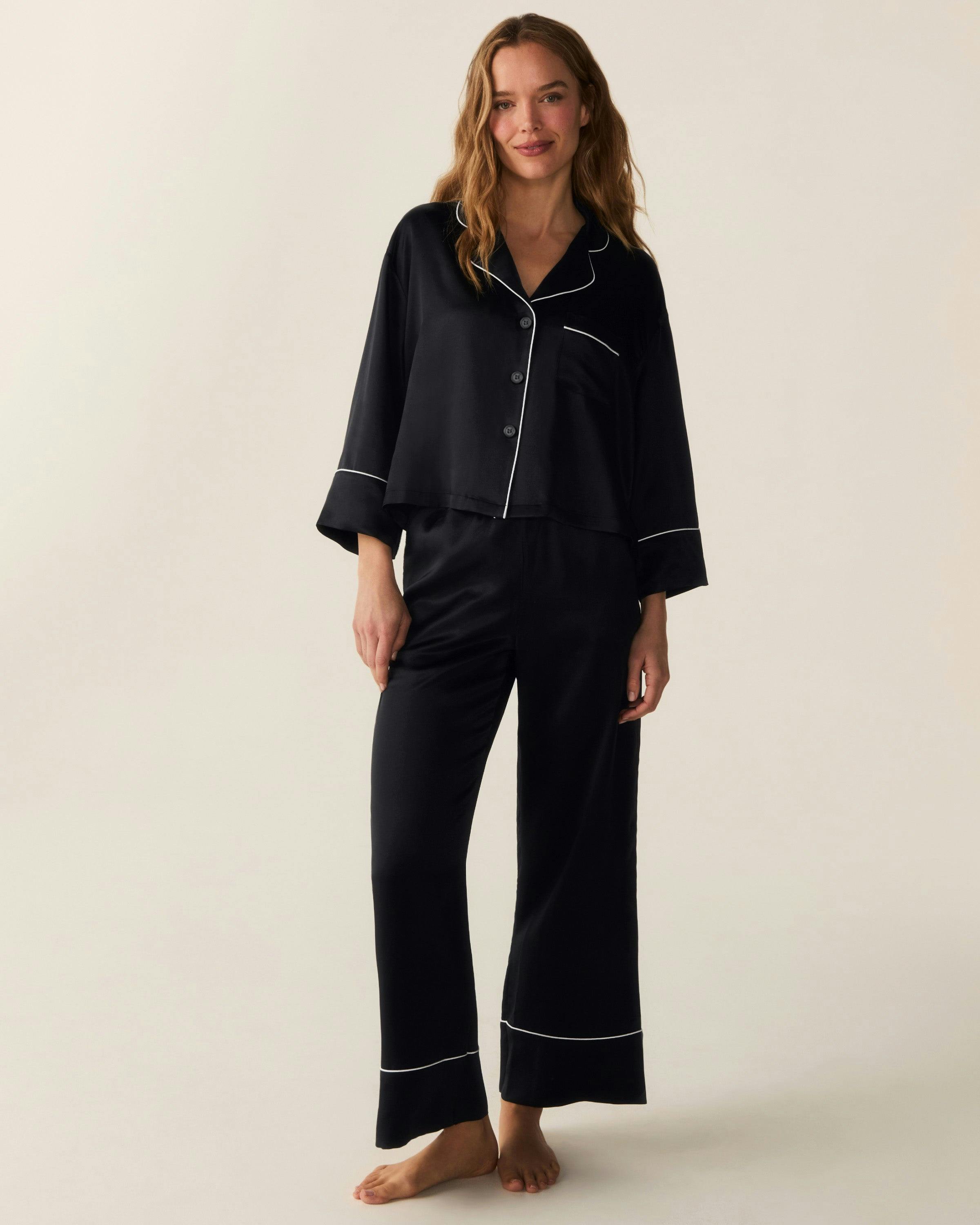 The Celine Silk Pajama Set in Black