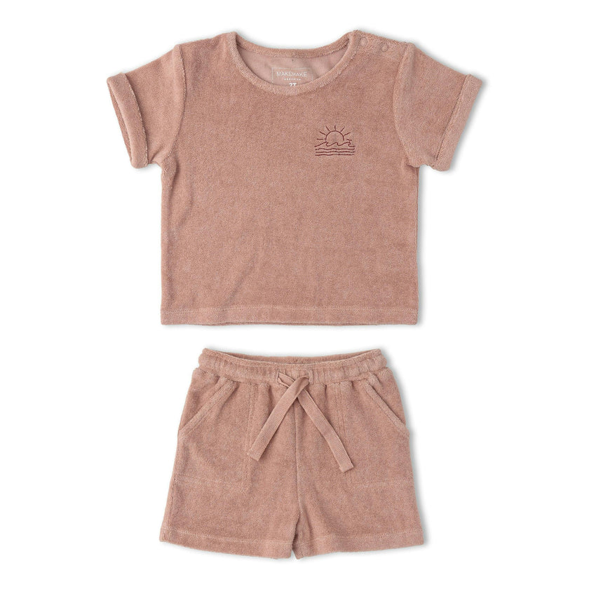 Organic Terry Tee & Shorts Set - Clay