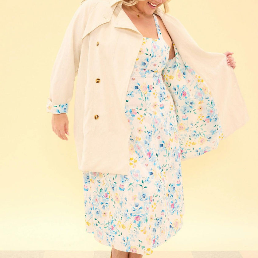 Linden Trench Coat in Blue Bouquet