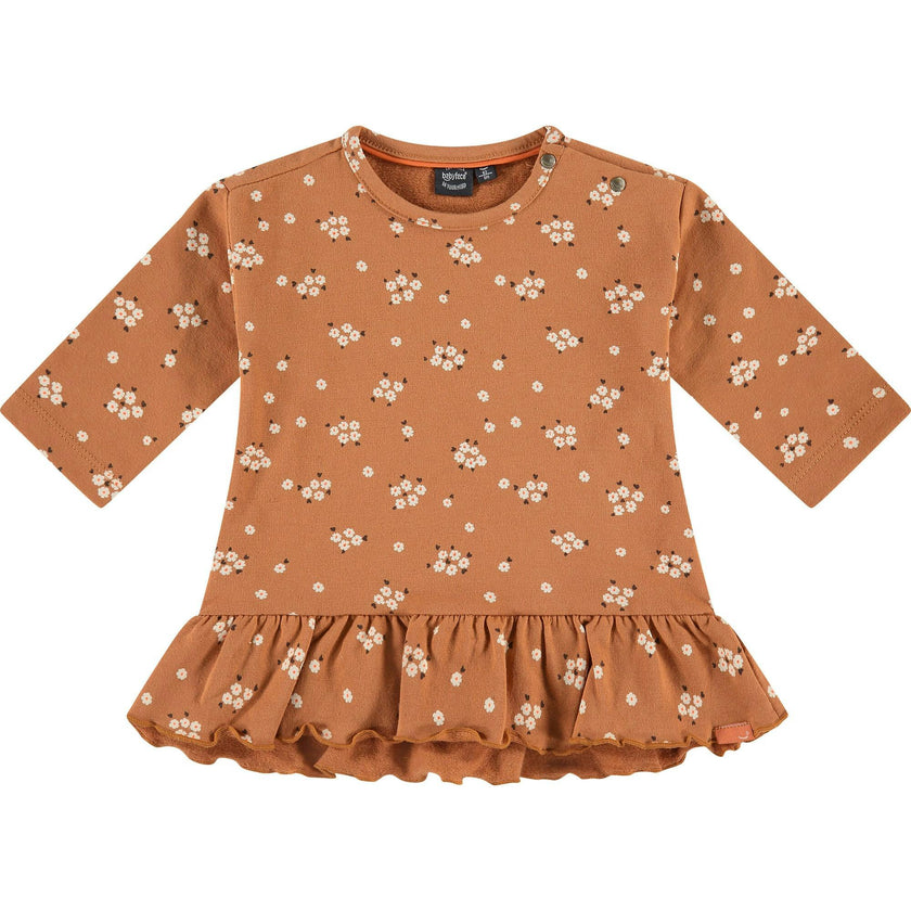 All-Over Floral Print Long Sleeve Drop Waist Dress