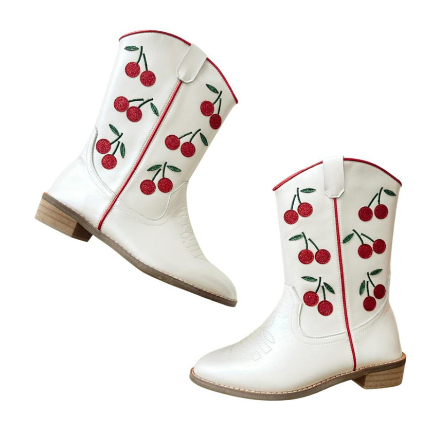 Cowgirl Wild Cherry Boots, White
