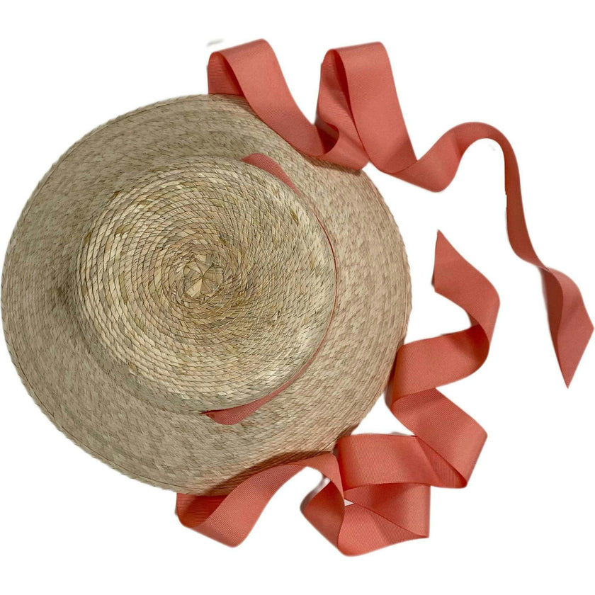 Palmetto Girl’s Hat - Long Coral Grosgrain Ribbon