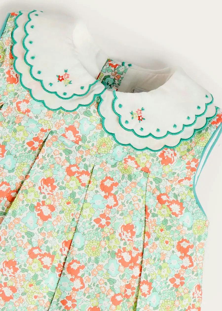 Mabel Floral Layered Scallop Collar Trapeze Dress in Green (12mths- 10yrs)