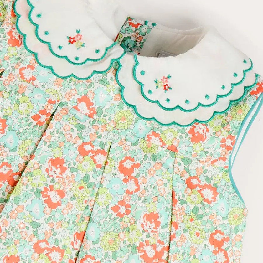 Mabel Floral Layered Scallop Collar Trapeze Dress in Green (12mths- 10yrs)