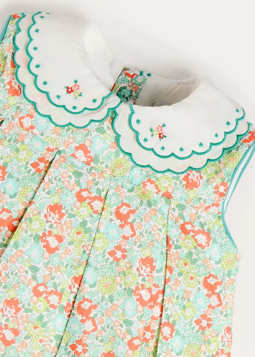 Mabel Floral Layered Scallop Collar Trapeze Dress in Green (12mths- 10yrs)