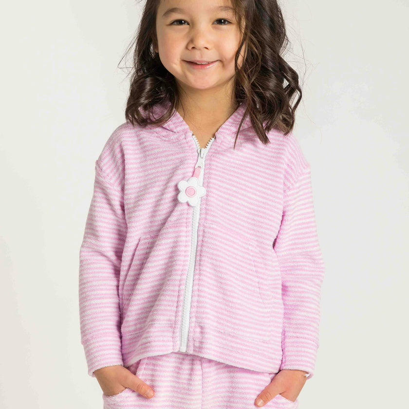 Stripe Terry Hoodie with Flower