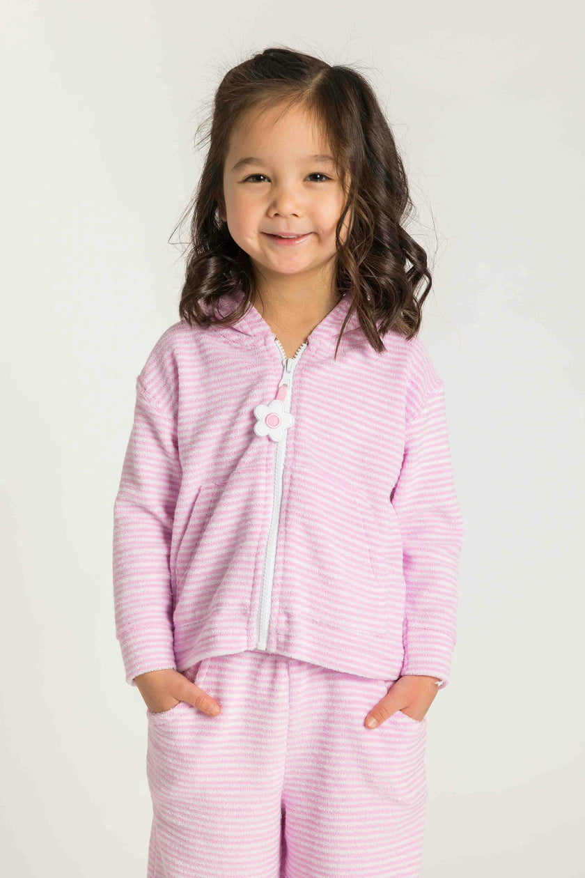 Stripe Terry Hoodie with Flower