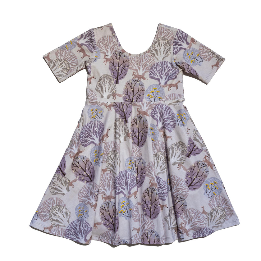 Reese Print Round Neck Elbow Sleeve Twirl Dress