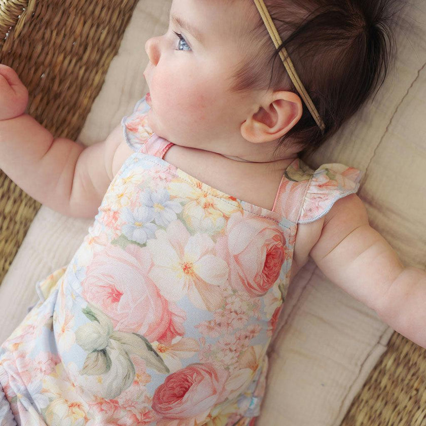 Rose Dreams Ruffled Strap Bubble Romper