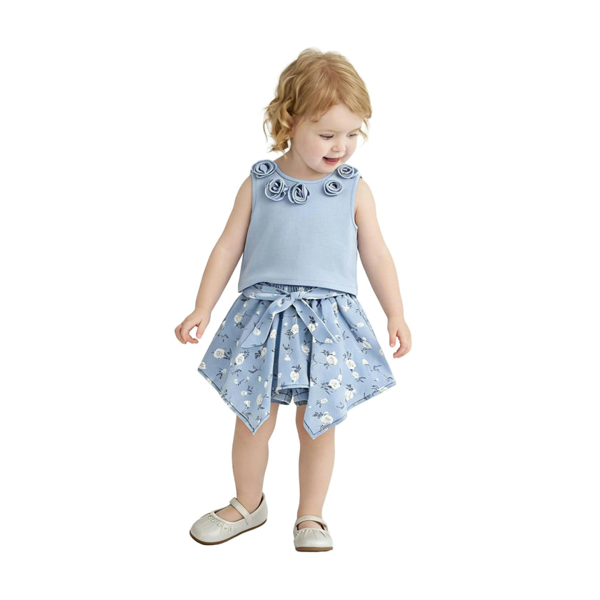 Blue Floral Bow Short Set