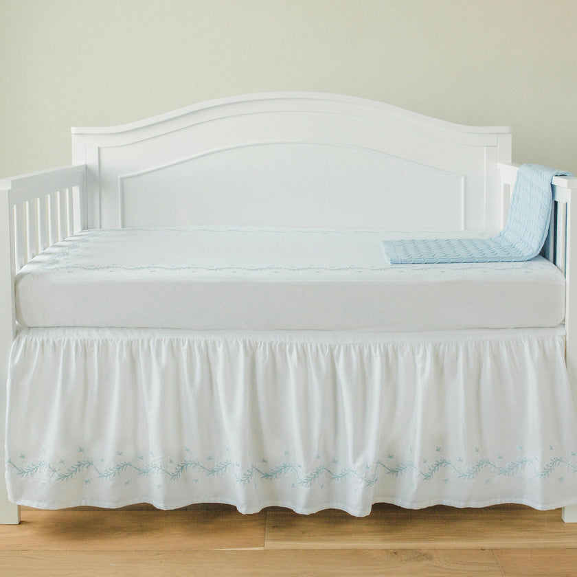 Embroidered Crib Skirt - Sky