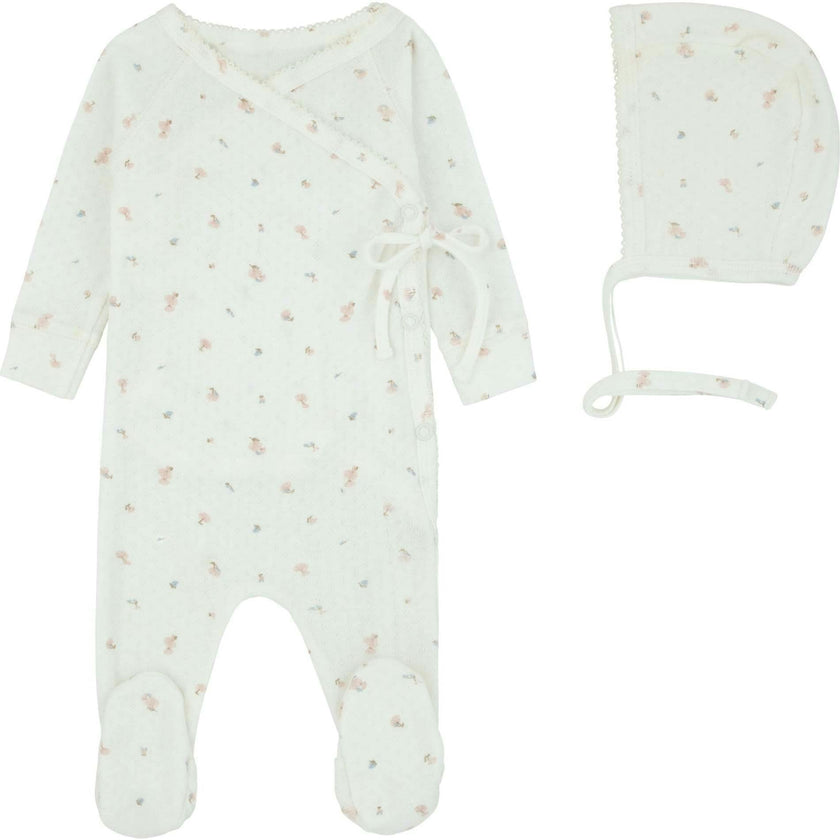Pointelle Printed Wrap Footie And Bonnet, Girls