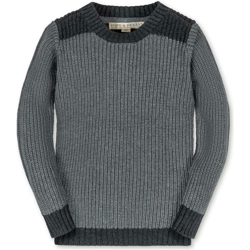 Organic Long Sleeve Shoulder Detail Crewneck Pullover Sweater, Grey
