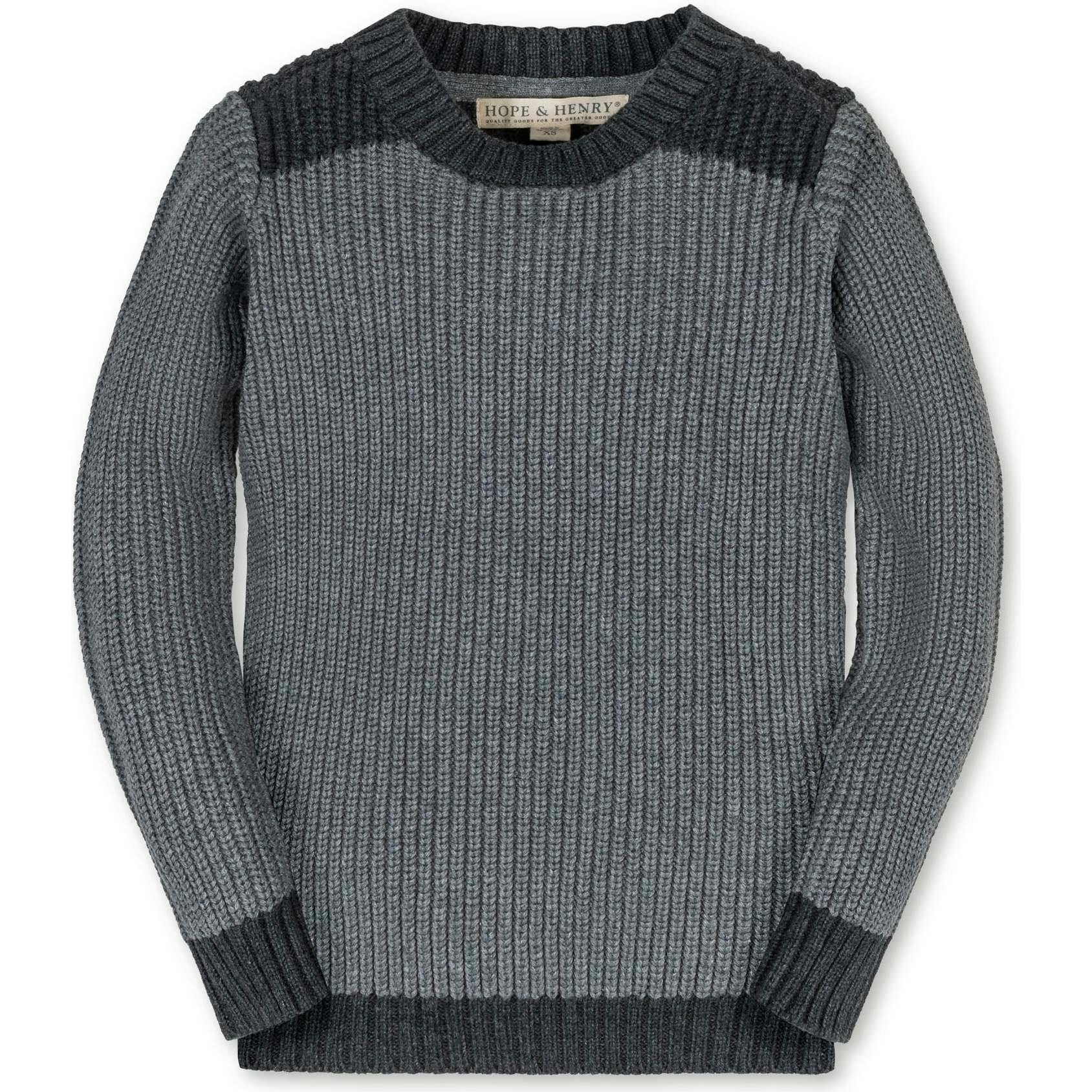 Organic Long Sleeve Shoulder Detail Crewneck Pullover Sweater, Grey