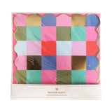 Packed Party Multicolor Checkered Square Paper Placemats 10ct | Gold Foil Festive Rainbow Design | 15 Inch Placemats for Birthday Party Tables