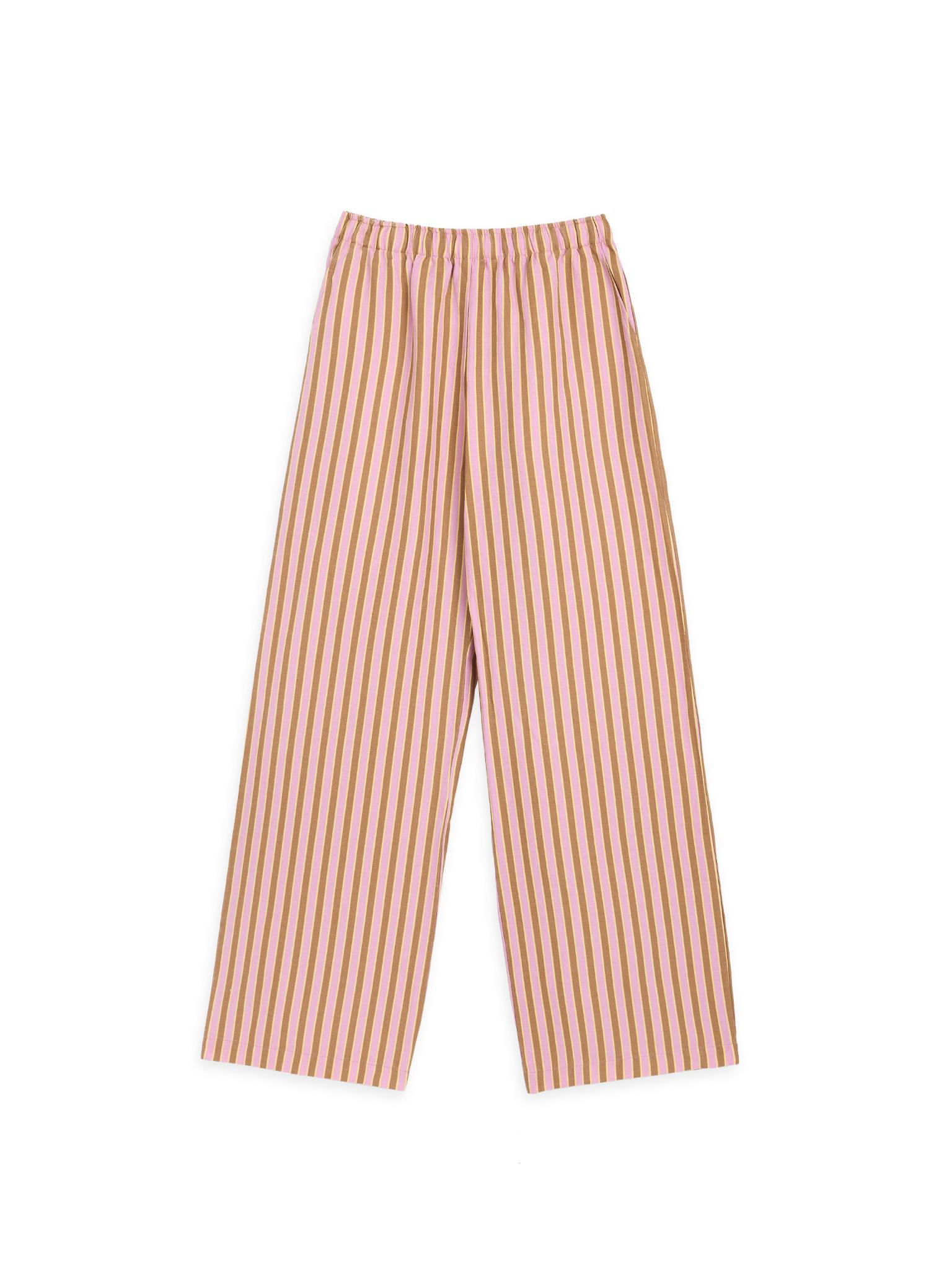 women's linen trousers - blush stripes