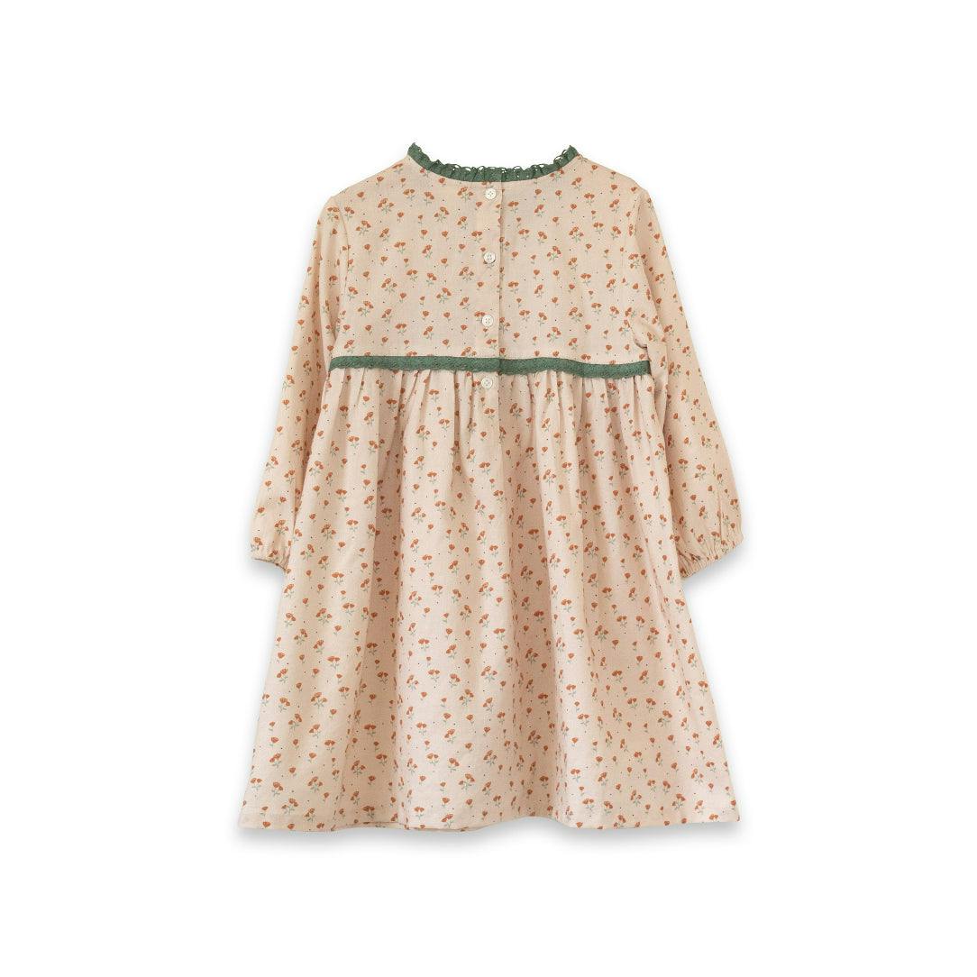 Priya Dress with Lace Trim | Beige Petals