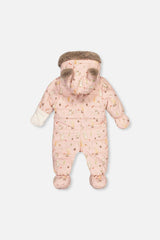 Baby One Piece Snowsuit Adapted For Car Seats Pink Animal Print
