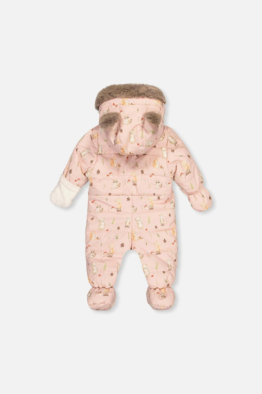 Baby One Piece Snowsuit Adapted For Car Seats Pink Animal Print