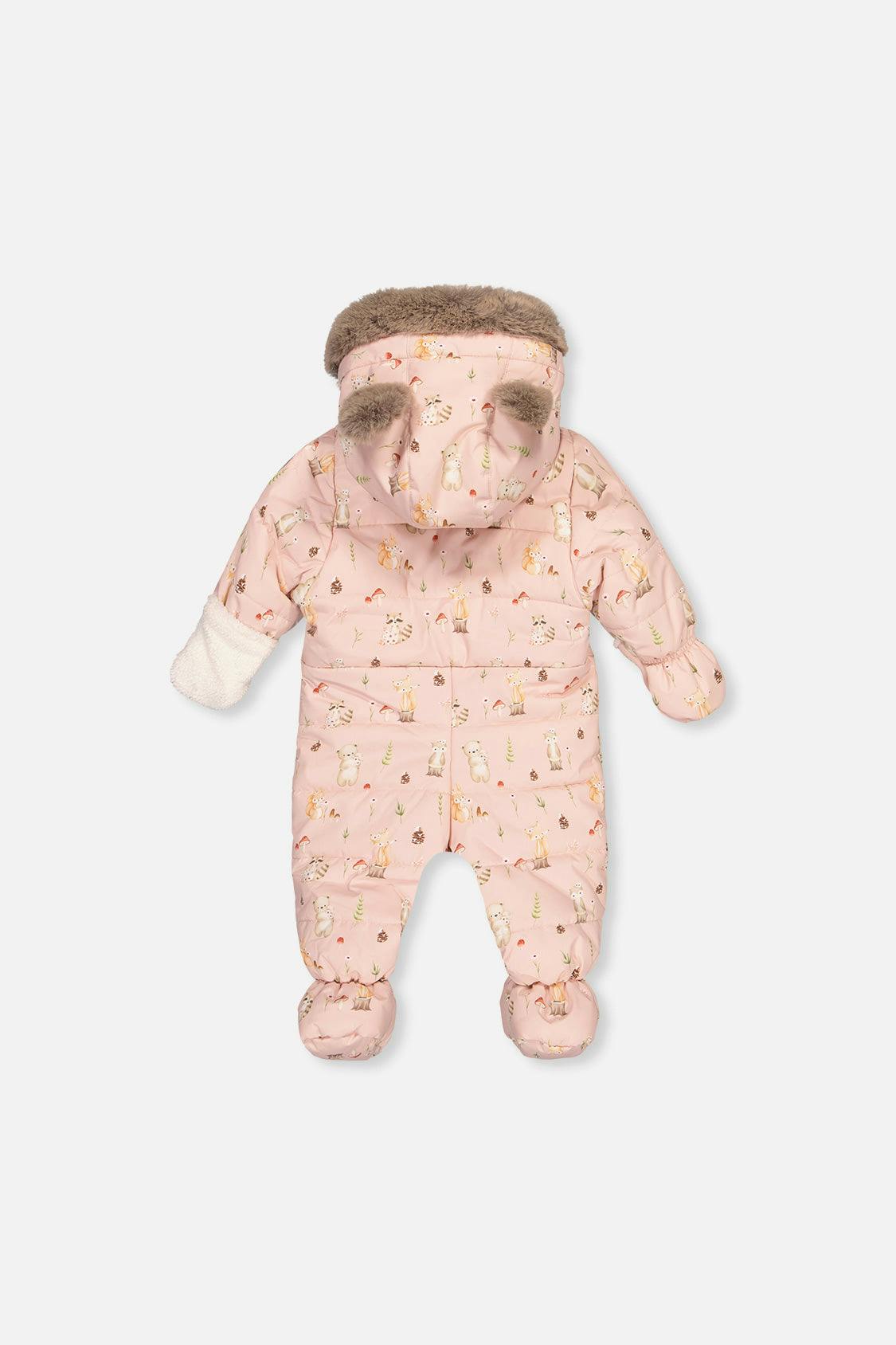 Baby One Piece Snowsuit Adapted For Car Seats Pink Animal Print