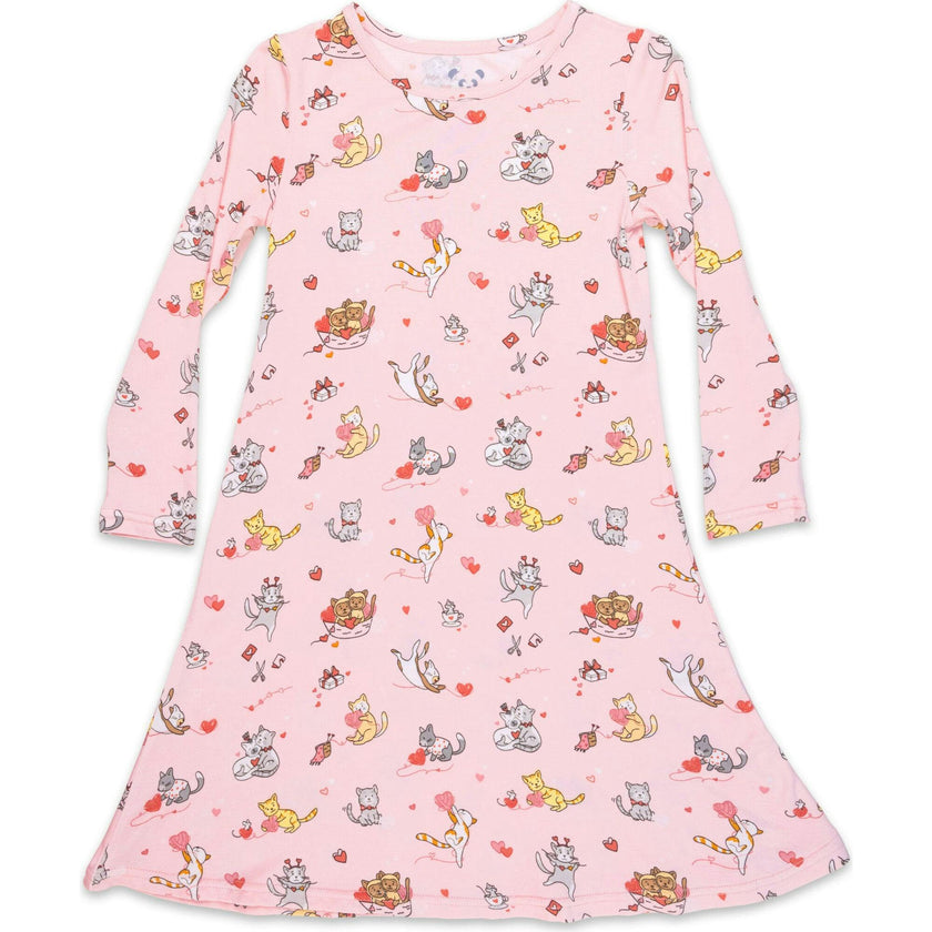 Valentines Kittens Bamboo Girls' Long Sleeve Dress