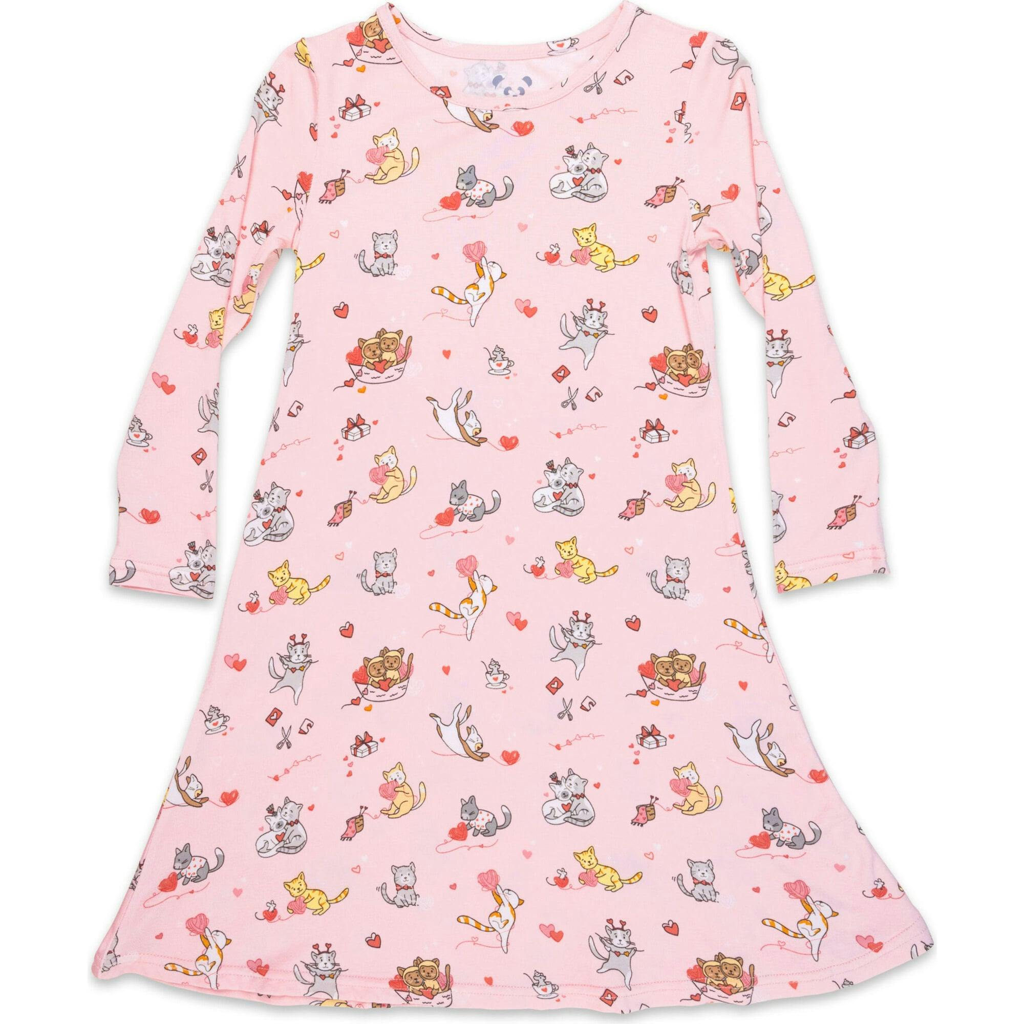 Valentines Kittens Bamboo Girls' Long Sleeve Dress