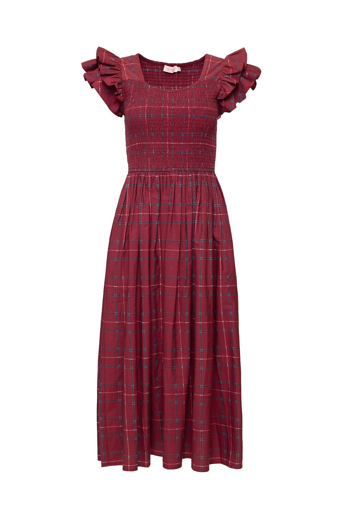 Hattie Dress in Burgundy Plaid