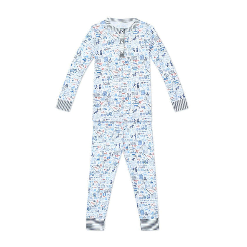 Hockey Two Piece Kids Henley Pajamas