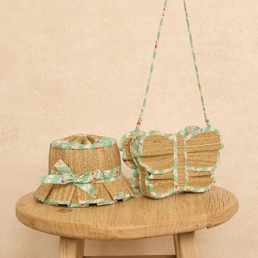 Lorna Murray x La Coqueta Sage Floral Stripe Flutterby Grass Bag