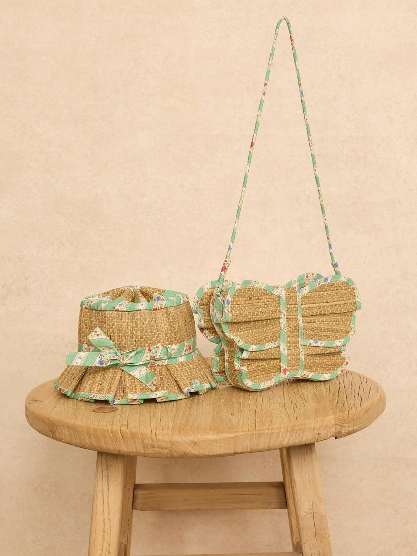 Lorna Murray x La Coqueta Sage Floral Stripe Flutterby Grass Bag