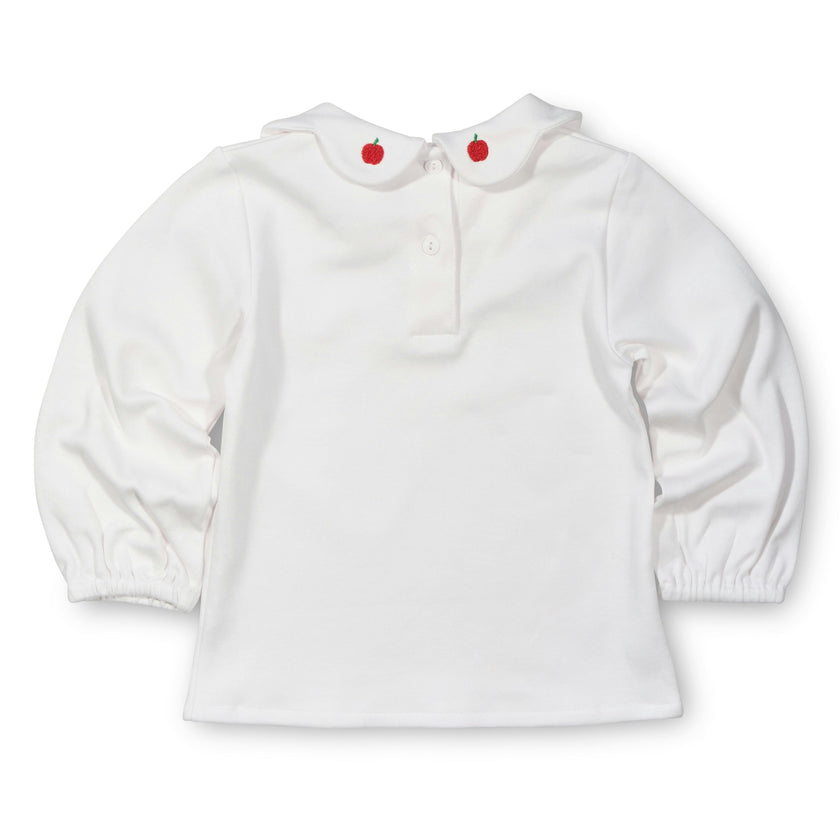 White Knit Blouse With Embroidered Apples