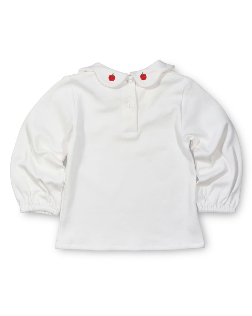 White Knit Blouse With Embroidered Apples