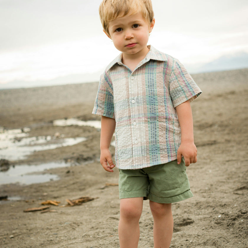 Cotton Seersucker Collar Short Sleeve Shirt