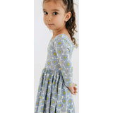 3/4 Sleeve Twirl Dress in Periwinkle Meadow